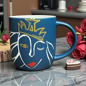 Starbucks 2016 Winking Mermaid Gold Crown Mug 14oz Matte Blue EUC